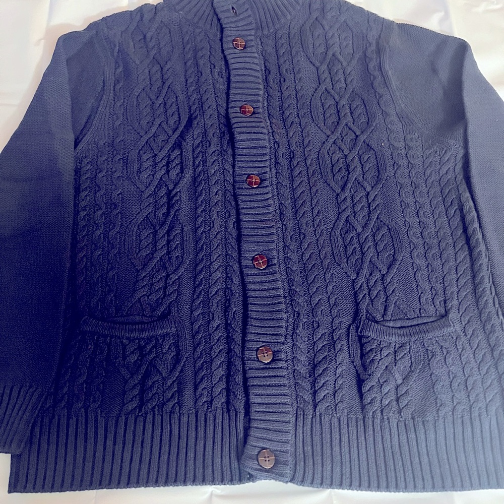 Navy blue men cardigan sweater.